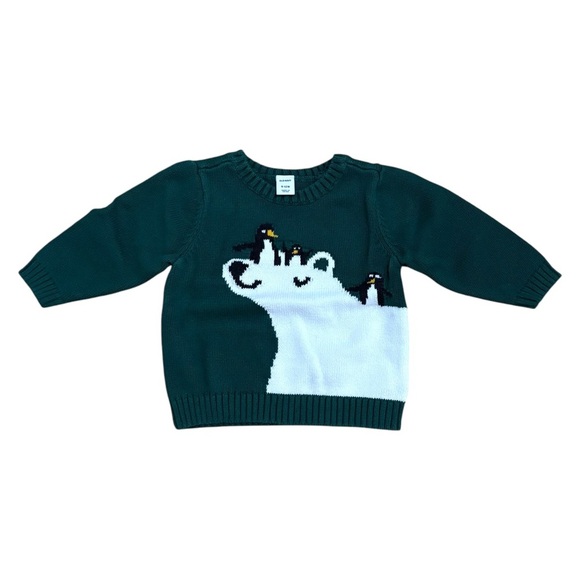 🌟3/$12  Old Navy Polar Bear and Penguin Graphic Sweater for Baby 6-12M - Picture 1 of 6